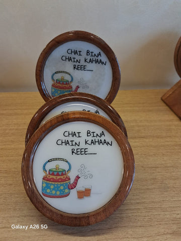 Wooden Tea Coasters | “Chai Beenaa Chain Kahan Re?” 2