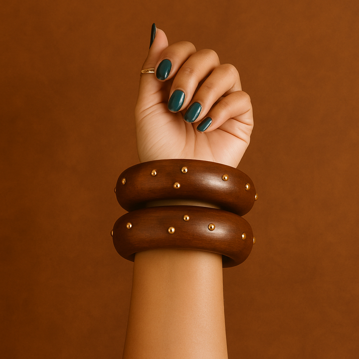 Wooden Bangles - Golden Dots Delight ( Set of 2)