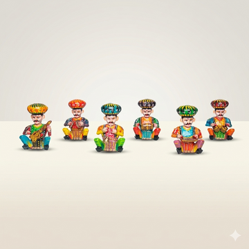 Rajasthani Wooden Bawla Musician Set- Multicolored - 5 inches
