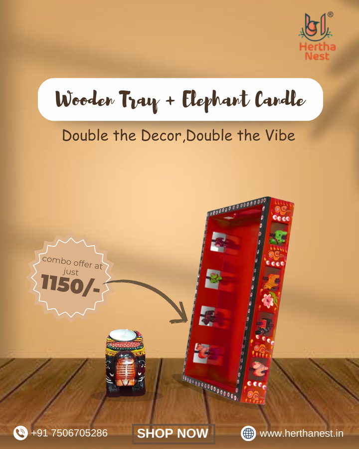 Combo Offer Trey (Red) and Elephant Tea Light Candle Holder