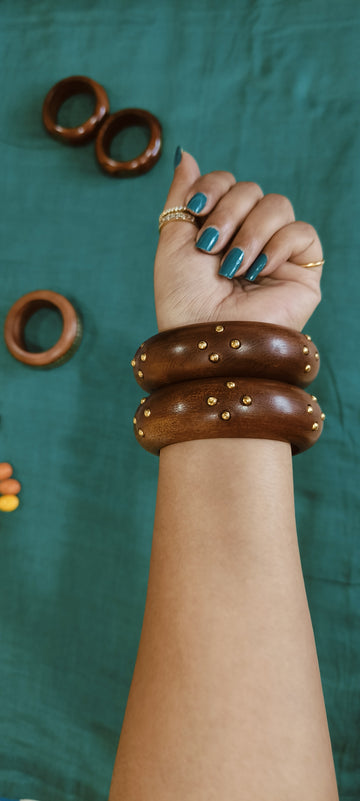 Wooden Bangles - Golden Dots Delight ( Set of 2) 2