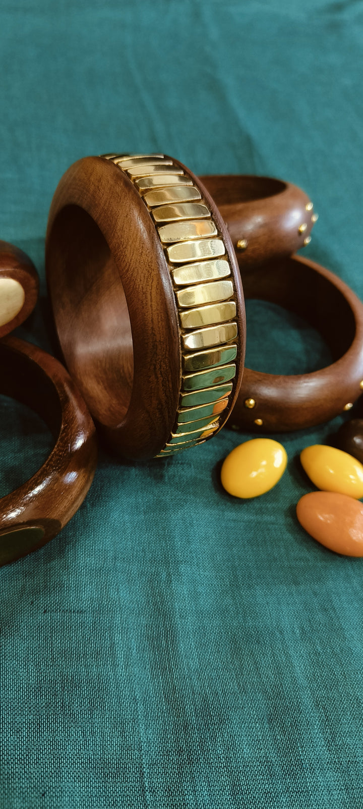 Wooden Bangles - Artistic Brass Inlay