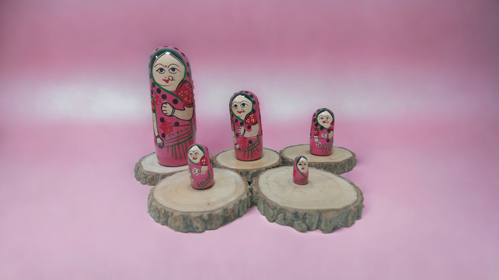 Wooden Handmade & Hand Painted Wooden Women Nesting Dolls