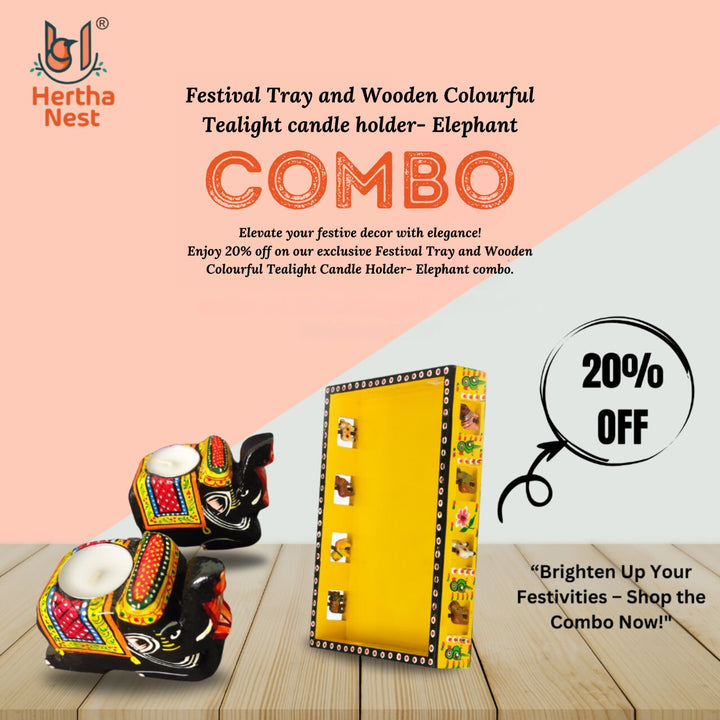 Wooden Colourful Tealight candle holder- Elephant