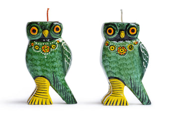 Wooden Colourful Tealight Candleholder- Owl Green
