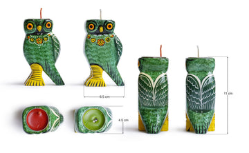 Wooden Colourful Tealight Candleholder- Owl Green