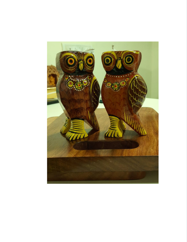 Wooden Colourful Tealight Candleholder- Owl Brown
