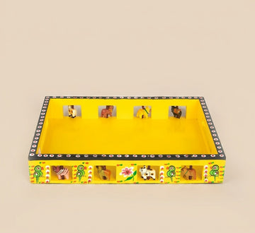 Wooden Hand painted Tray - Big (Yellow) 4