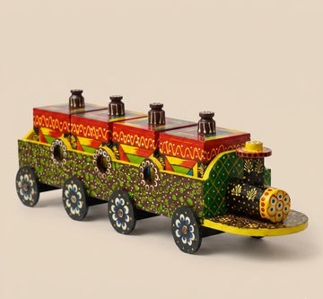 Wooden Serving train Tray set- Black & Red 6