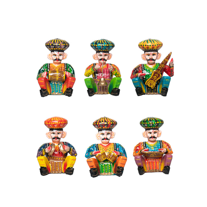 Rajasthani Wooden Bawla Musician Set- Multicolored  - 5 inches