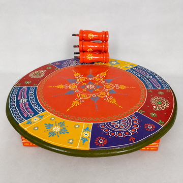 Wooden Round Charang/Chowki- Orange