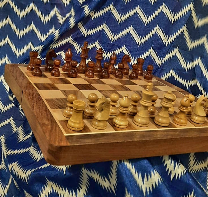 Wooden Magnetic Drawer Chessboard - 10" X 10"