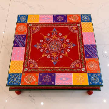 Wooden Square Chaurang/Chowki - Multicolor - 24 Inch