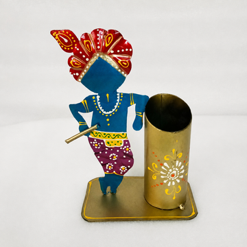 Blue Krishna Pen Holder - 4.5 × 4 Inches