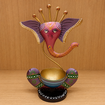 Wooden Ganesh Tealight Holder - 10 × 6 Inches