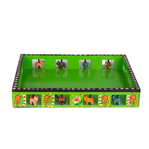 Wooden Multicolored Hand painted Tray - (Green)