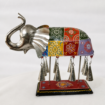 Wooden Elephant Décor with Bells - 11 × 12 Inches