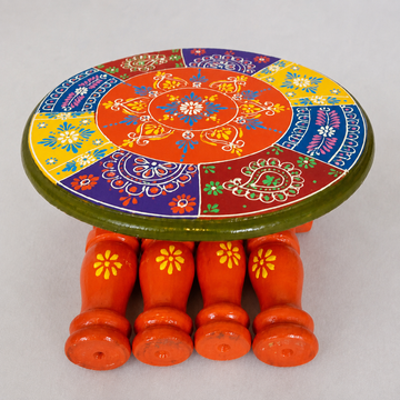 Wooden Round Charang/Chowki- Orange