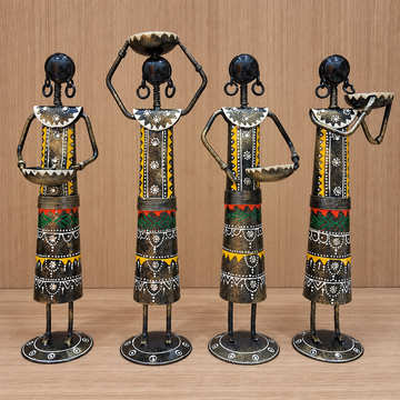 4 Piece Tribal Lady Diya Set - Black