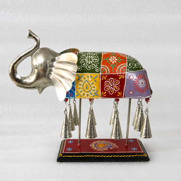 Wooden Elephant Décor with Bells - 11 × 12 Inches