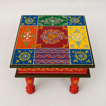 Wooden Square Chaurang/Chowki - Multicolor - 10 Inch