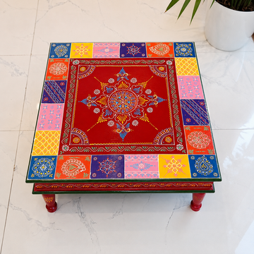 Wooden Square Chaurang/Chowki - Multicolor - 24 Inch