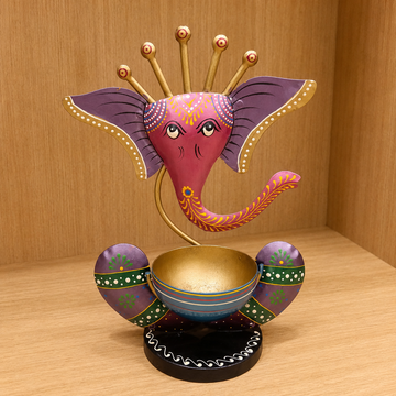 Wooden Ganesh Tealight Holder - 10 × 6 Inches