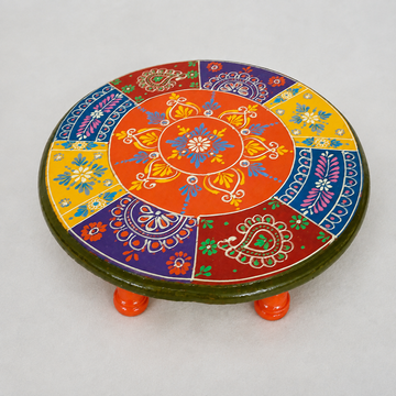 Wooden Round Charang/Chowki- Orange