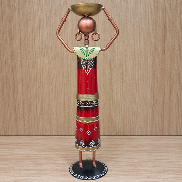4 Piece Tribal Lady Diya Set - Red