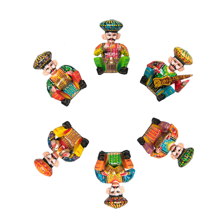 Rajasthani Wooden Bawla Musician Set- Multicolored  - 5 inches