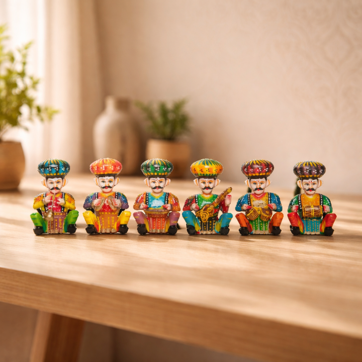 Rajasthani Wooden Bawla Musician Set- Multicolored- 4 inches