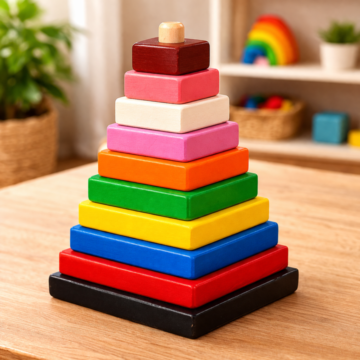 Wooden Multicolor Stacker - Pentagonal