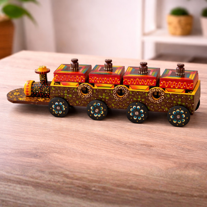 Wooden Serving train Tray set- Black & Red