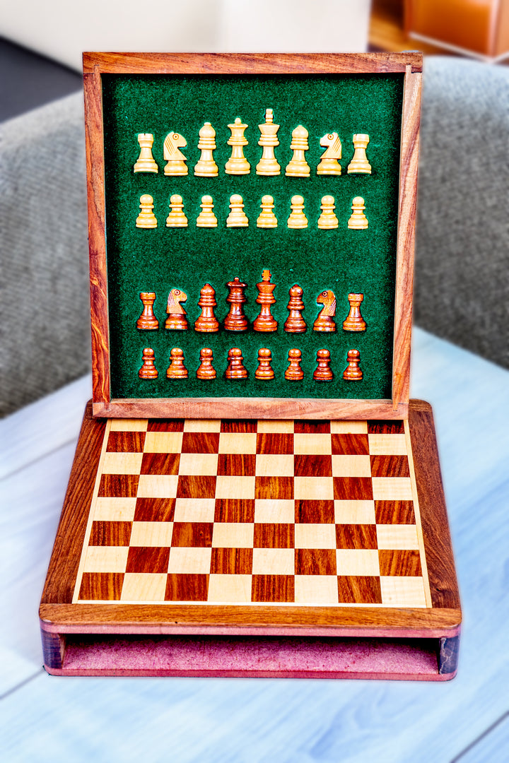 Wooden Magnetic Drawer Chessboard - 10" X 10"