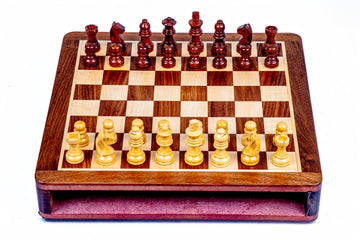 Wooden Magnetic Drawer Chessboard - 10" X 10"