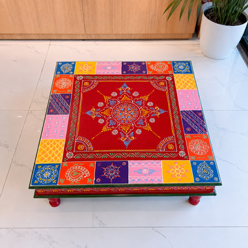 Wooden Square Chaurang/Chowki - Multicolor - 24 Inch
