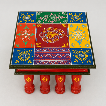 Wooden Square Chaurang/Chowki - Multicolor - 10 Inch