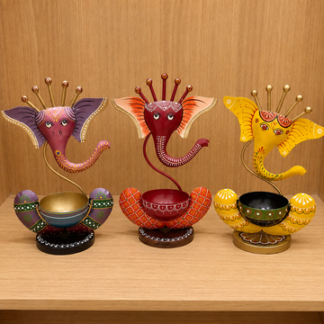 Wooden Ganesh Tealight Holder - 10 × 6 Inches