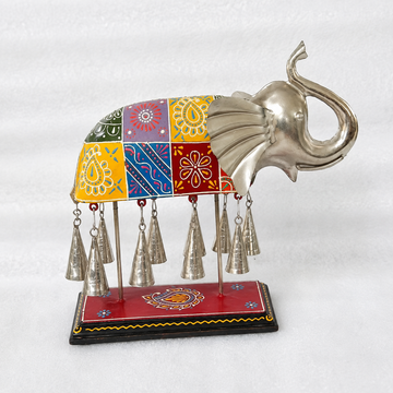 Wooden Elephant Décor with Bells - 11 × 12 Inches