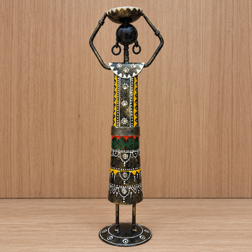 4 Piece Tribal Lady Diya Set - Black