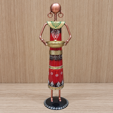 4 Piece Tribal Lady Diya Set - Red