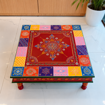Wooden Square Chaurang/Chowki - Multicolor - 24 Inch