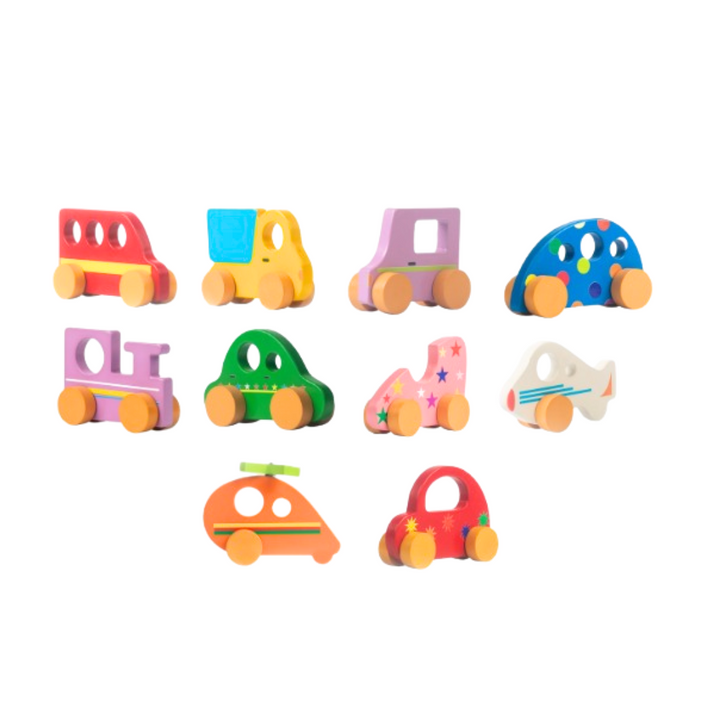 Colourful Pull N Push Vehicle Cars - Set of 10