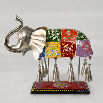 Wooden Elephant Décor with Bells - 11 × 12 Inches