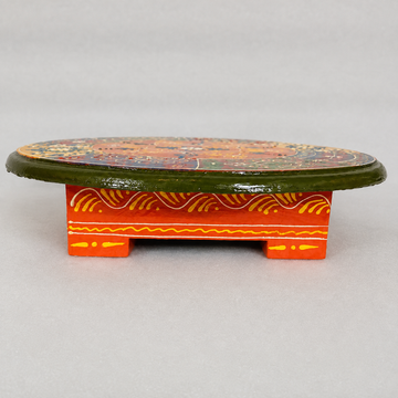 Wooden Round Charang/Chowki- Orange
