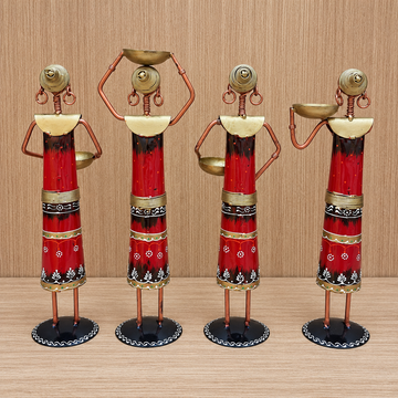 4 Piece Tribal Lady Diya Set - Red