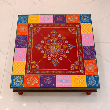 Wooden Square Chaurang/Chowki - Multicolor - 24 Inch