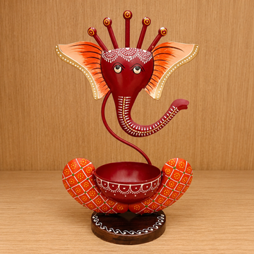 Wooden Ganesh Tealight Holder - 10 × 6 Inches