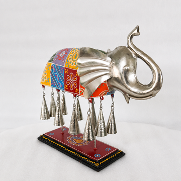 Wooden Elephant Décor with Bells - 11 × 12 Inches