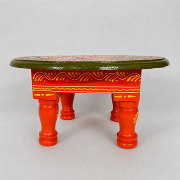 Wooden Round Charang/Chowki- Orange